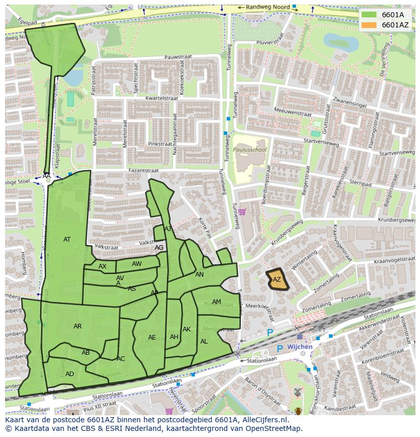 Afbeelding van het postcodegebied 6601 AZ op de kaart.