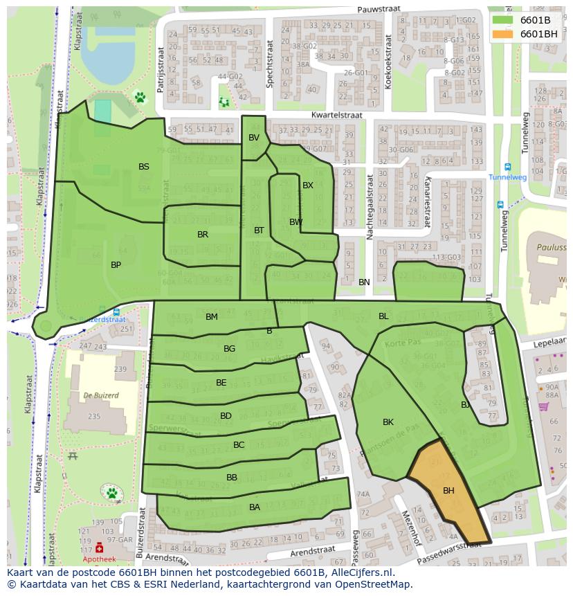Afbeelding van het postcodegebied 6601 BH op de kaart.