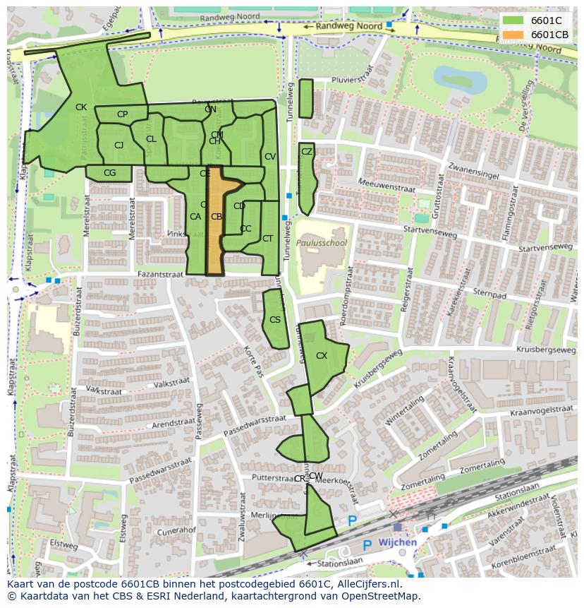 Afbeelding van het postcodegebied 6601 CB op de kaart.