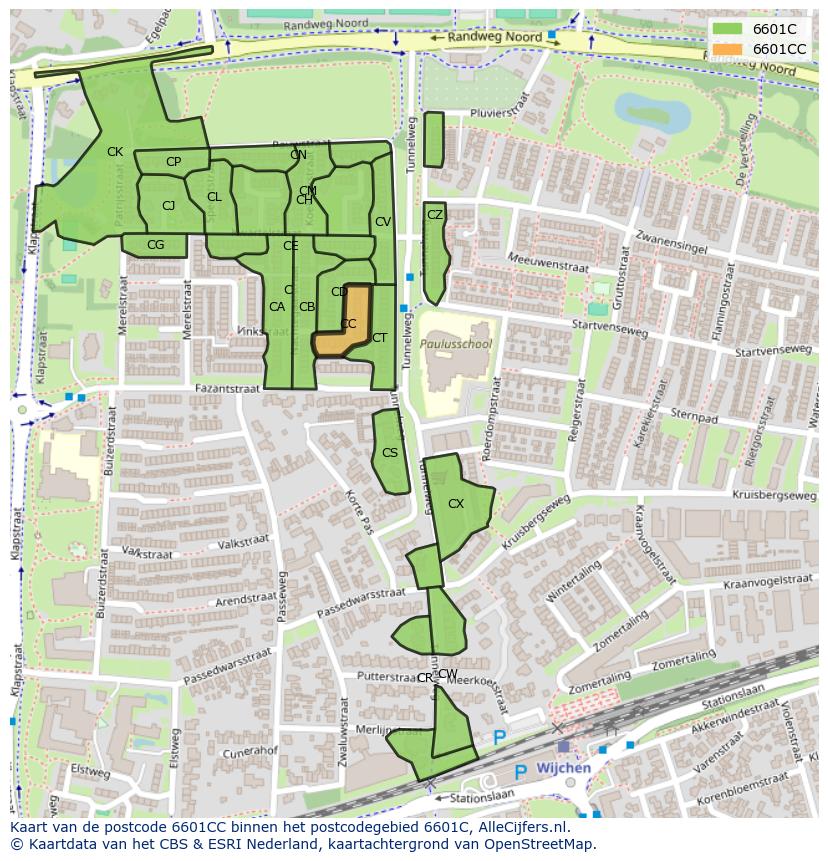 Afbeelding van het postcodegebied 6601 CC op de kaart.