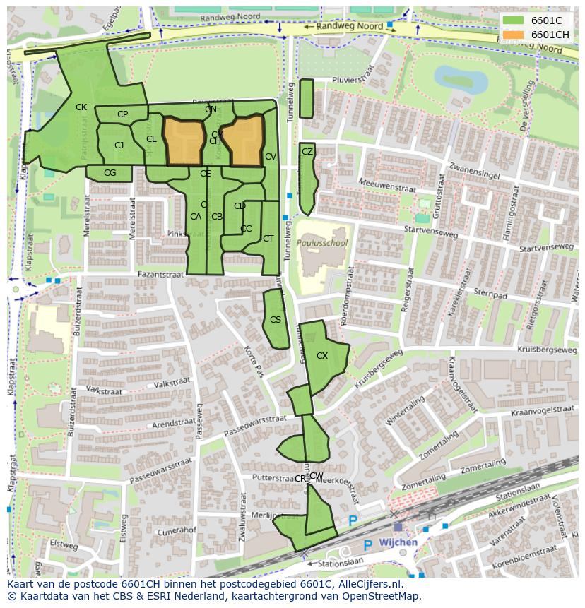 Afbeelding van het postcodegebied 6601 CH op de kaart.