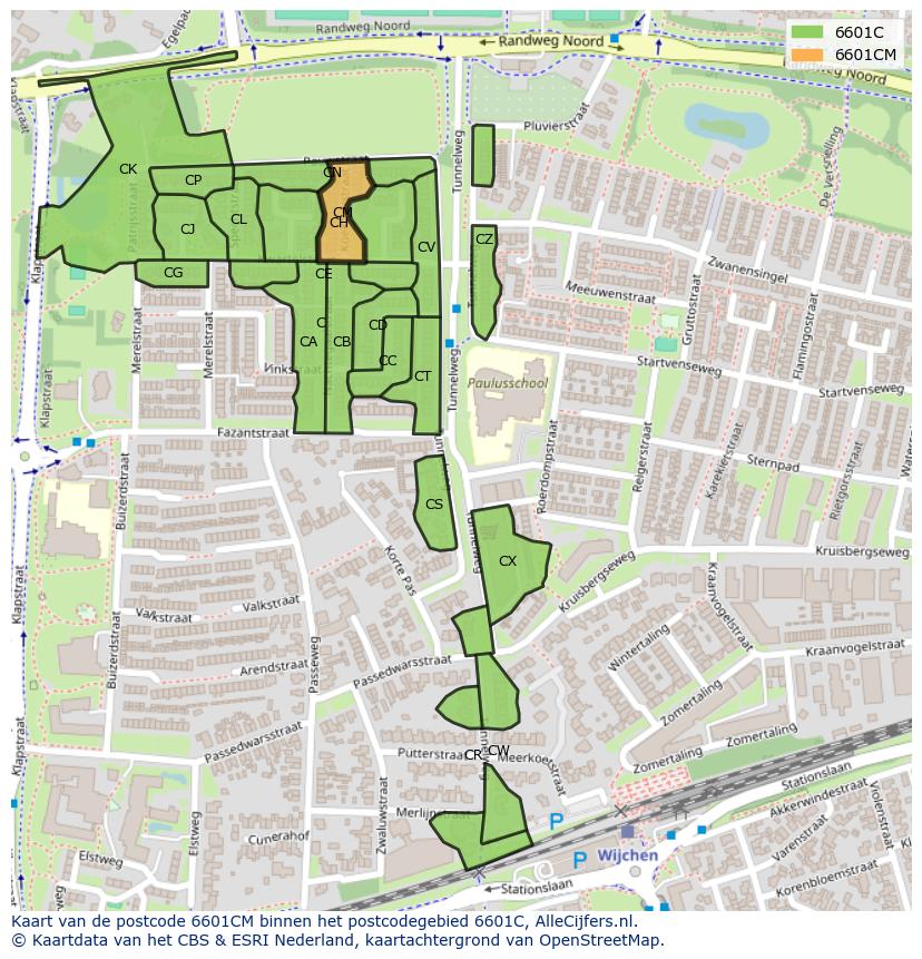Afbeelding van het postcodegebied 6601 CM op de kaart.