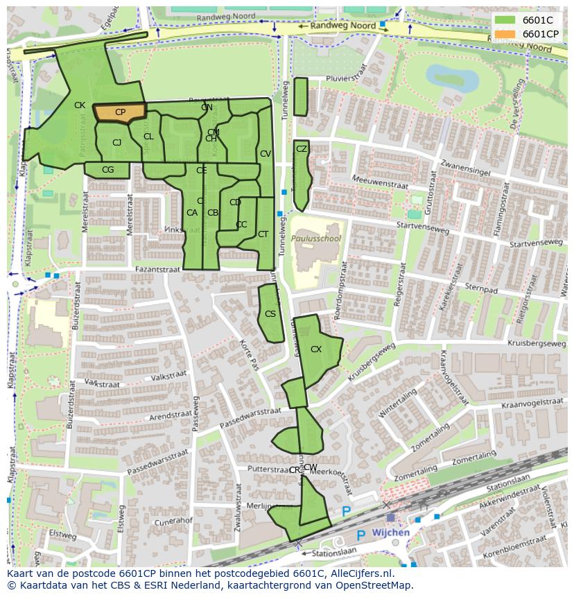 Afbeelding van het postcodegebied 6601 CP op de kaart.