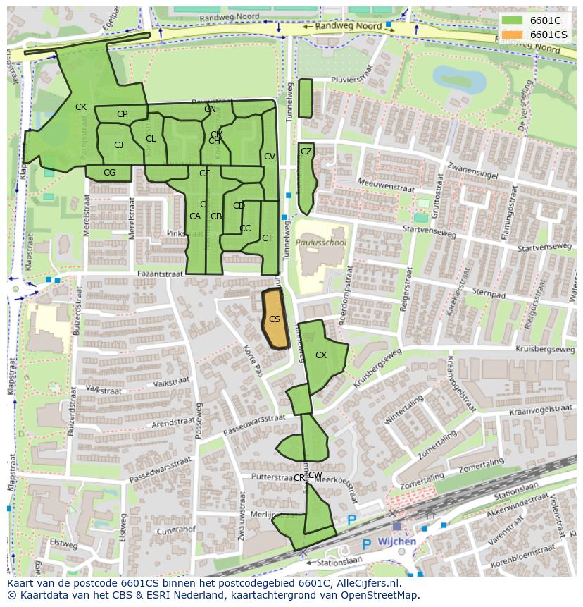 Afbeelding van het postcodegebied 6601 CS op de kaart.