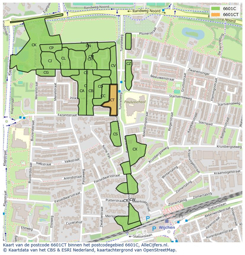 Afbeelding van het postcodegebied 6601 CT op de kaart.