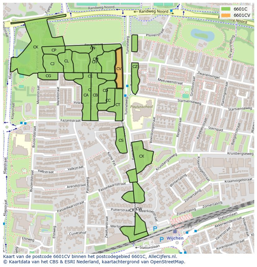 Afbeelding van het postcodegebied 6601 CV op de kaart.