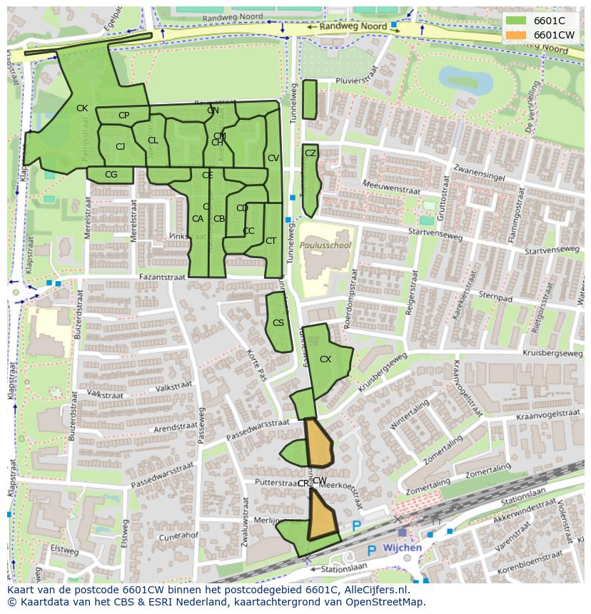 Afbeelding van het postcodegebied 6601 CW op de kaart.