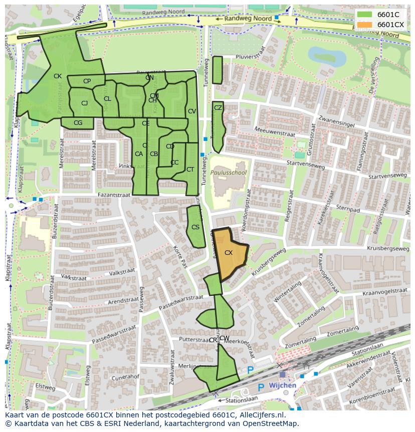 Afbeelding van het postcodegebied 6601 CX op de kaart.