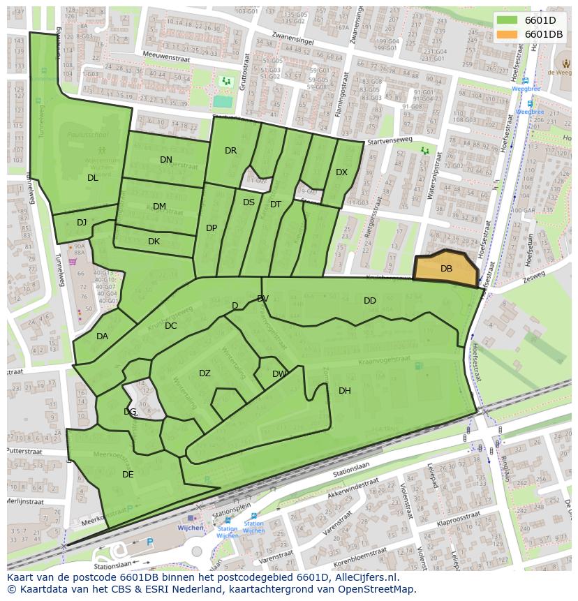 Afbeelding van het postcodegebied 6601 DB op de kaart.