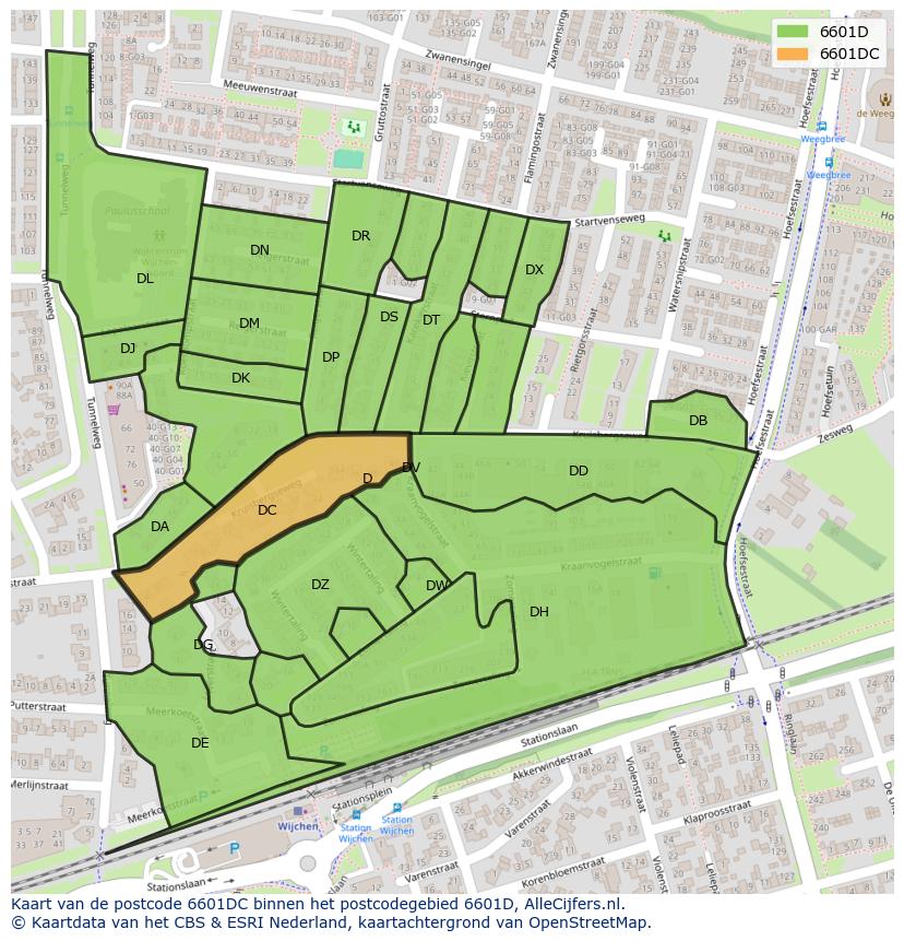 Afbeelding van het postcodegebied 6601 DC op de kaart.