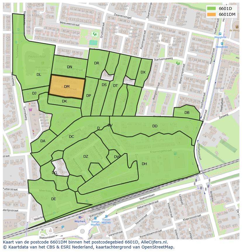 Afbeelding van het postcodegebied 6601 DM op de kaart.