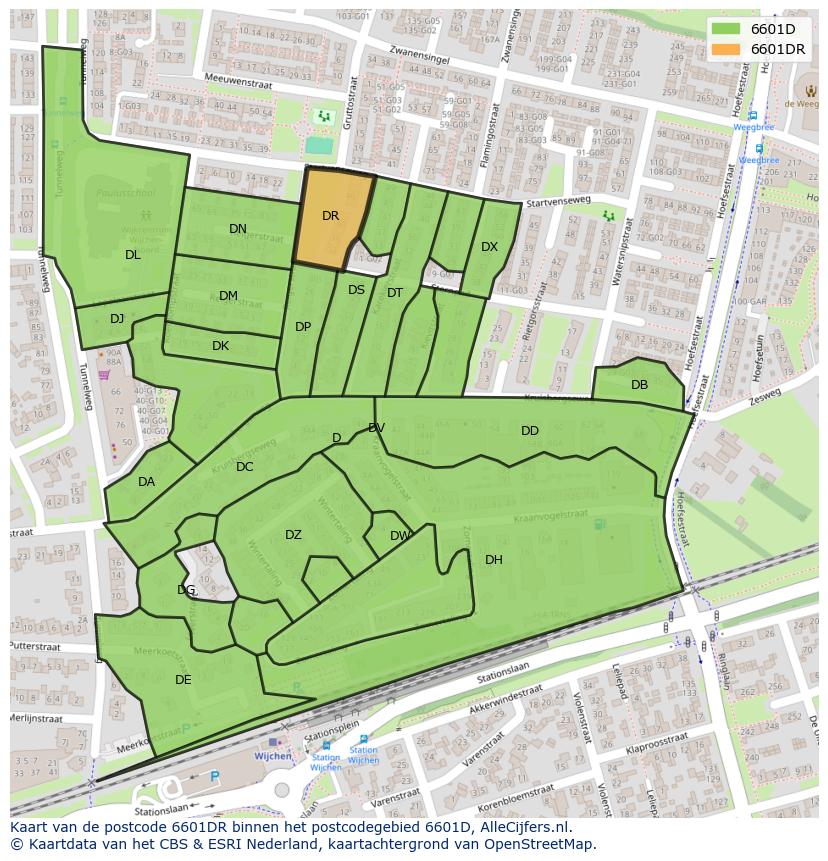 Afbeelding van het postcodegebied 6601 DR op de kaart.