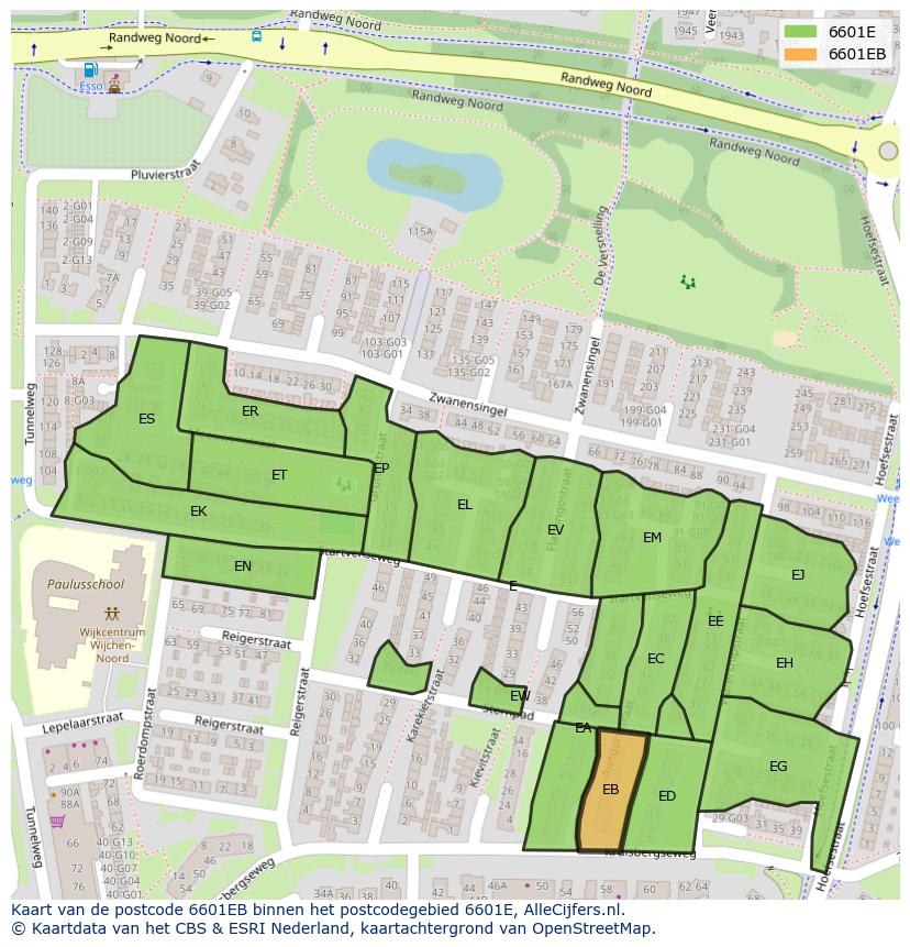 Afbeelding van het postcodegebied 6601 EB op de kaart.