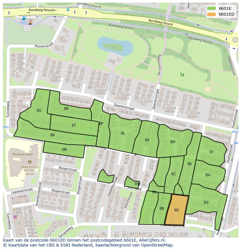 Afbeelding van het postcodegebied 6601 ED op de kaart.