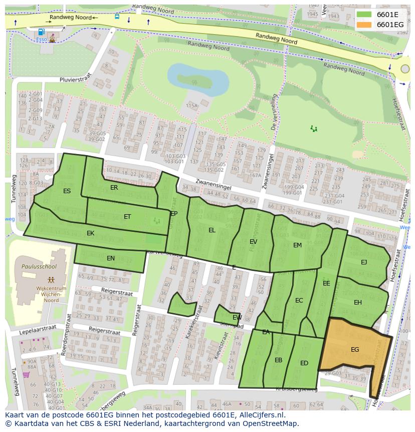 Afbeelding van het postcodegebied 6601 EG op de kaart.