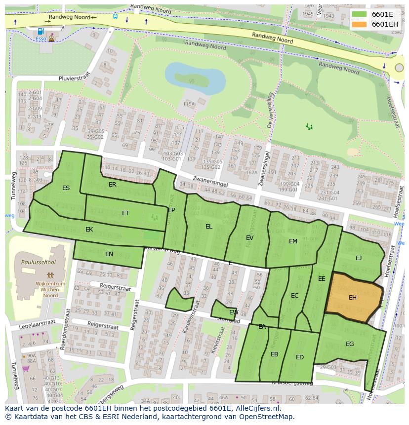 Afbeelding van het postcodegebied 6601 EH op de kaart.