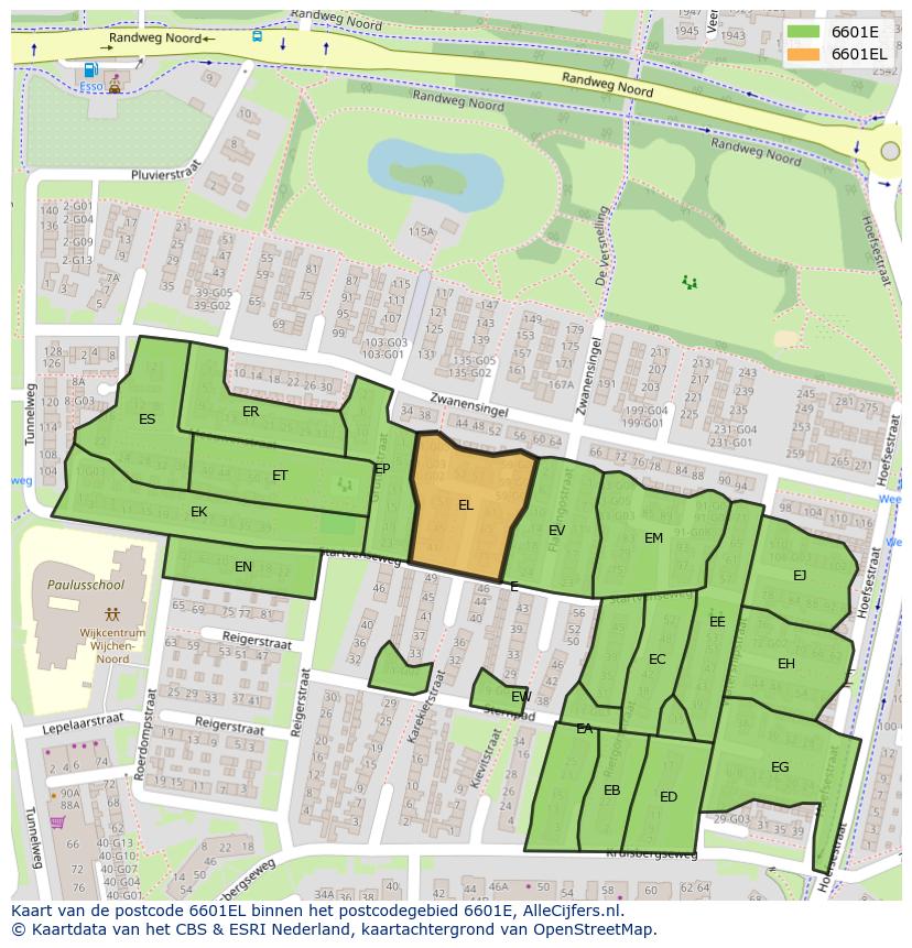 Afbeelding van het postcodegebied 6601 EL op de kaart.