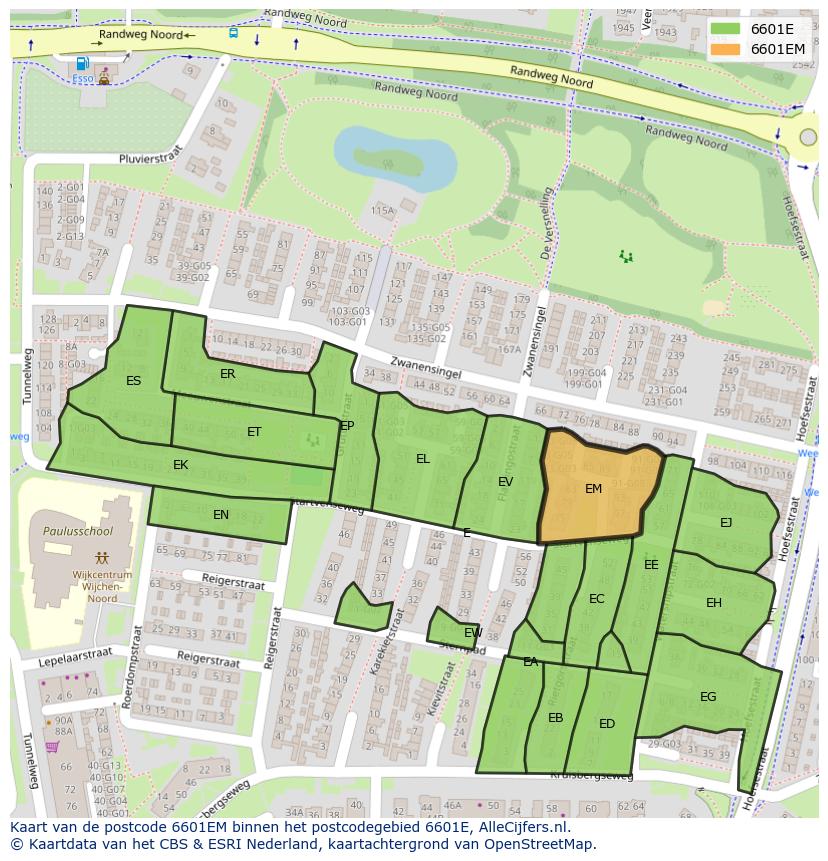 Afbeelding van het postcodegebied 6601 EM op de kaart.