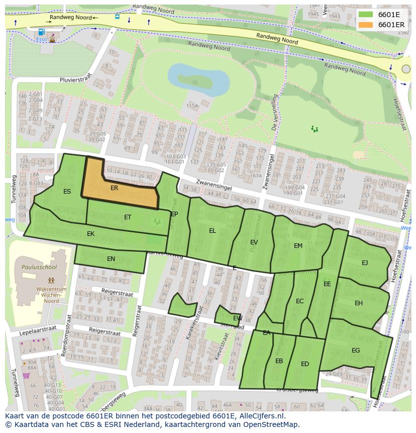Afbeelding van het postcodegebied 6601 ER op de kaart.