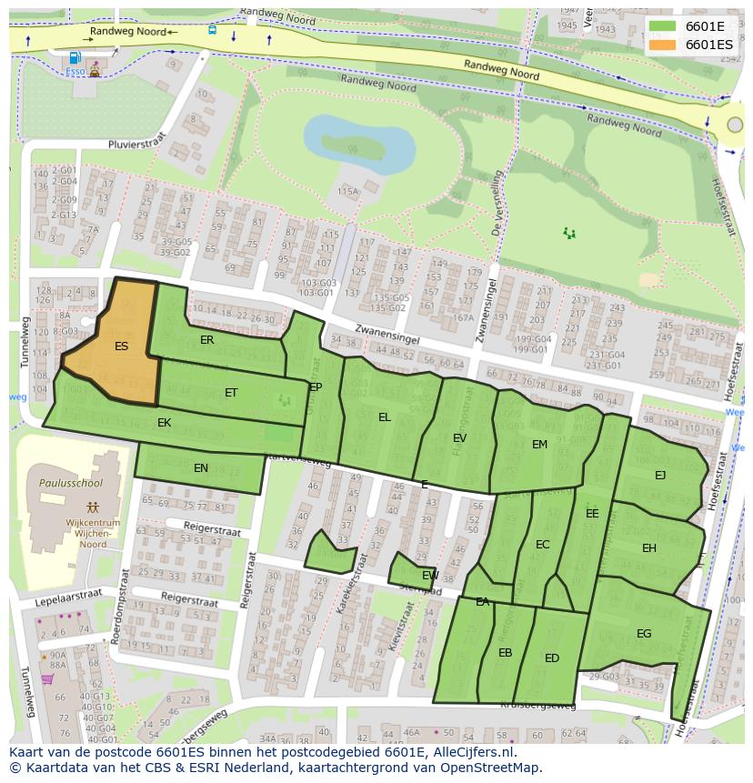 Afbeelding van het postcodegebied 6601 ES op de kaart.