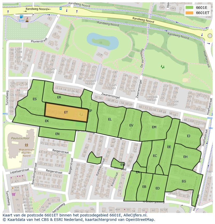 Afbeelding van het postcodegebied 6601 ET op de kaart.