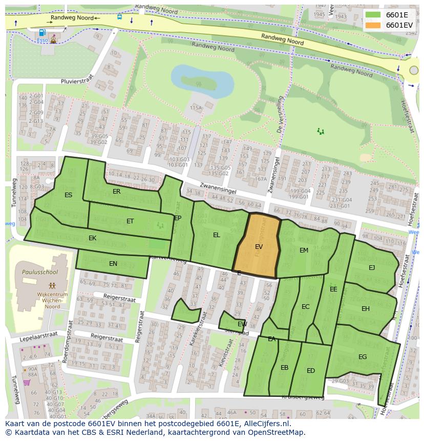Afbeelding van het postcodegebied 6601 EV op de kaart.