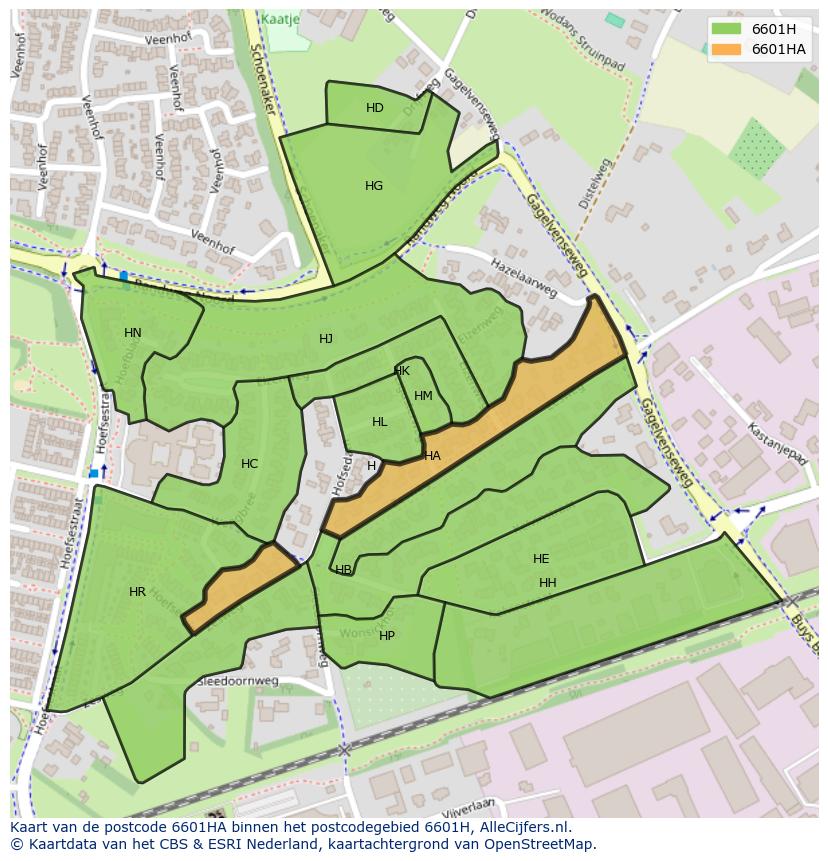 Afbeelding van het postcodegebied 6601 HA op de kaart.