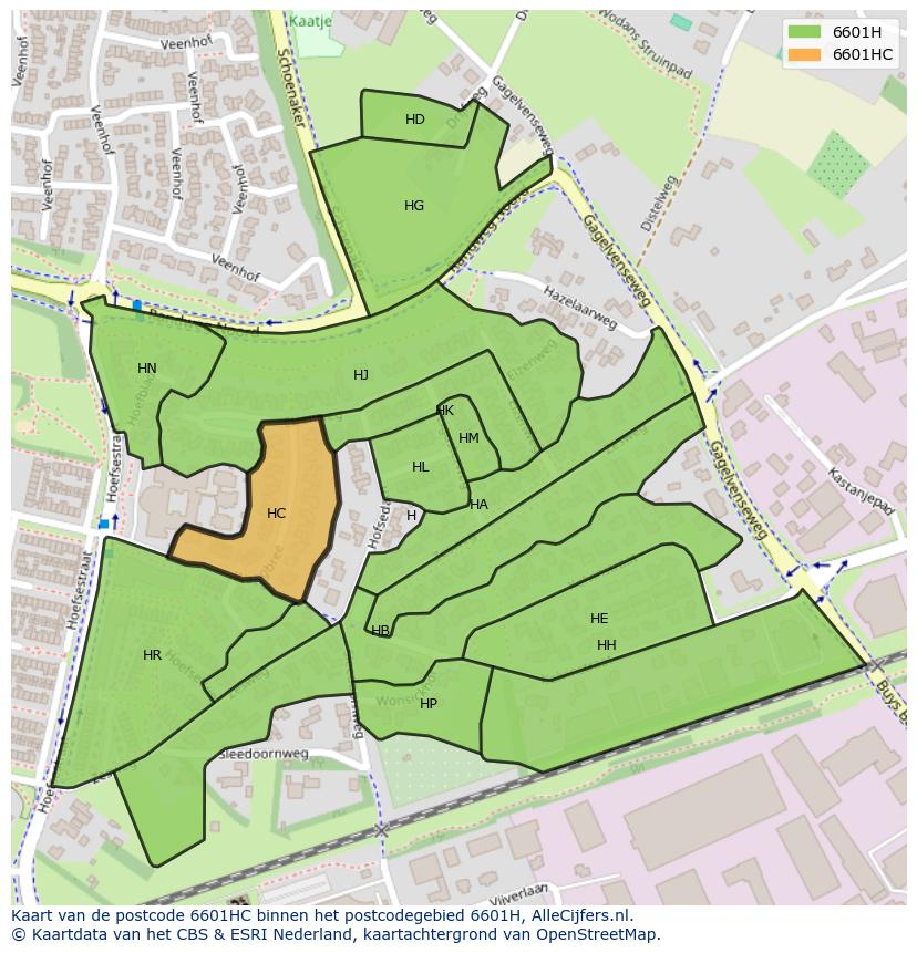 Afbeelding van het postcodegebied 6601 HC op de kaart.