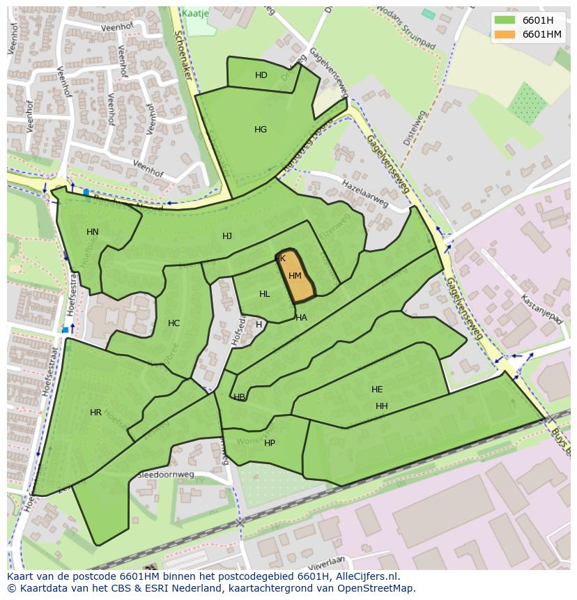 Afbeelding van het postcodegebied 6601 HM op de kaart.