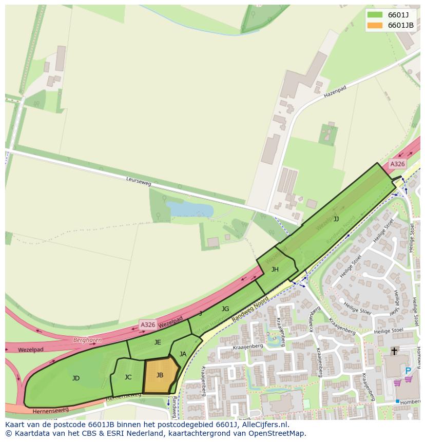 Afbeelding van het postcodegebied 6601 JB op de kaart.
