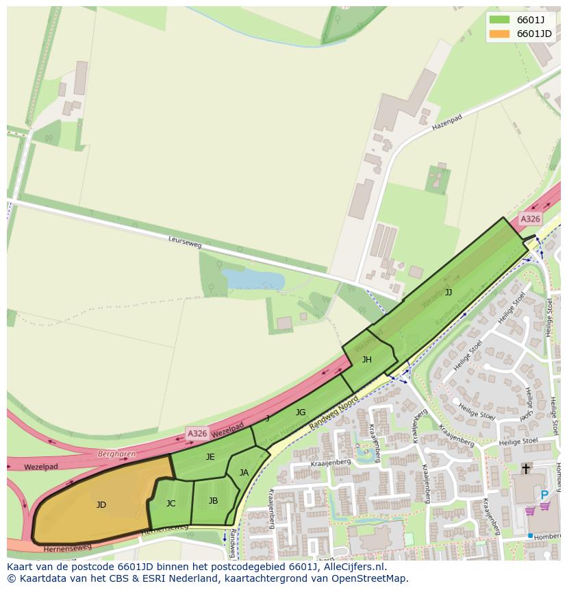 Afbeelding van het postcodegebied 6601 JD op de kaart.