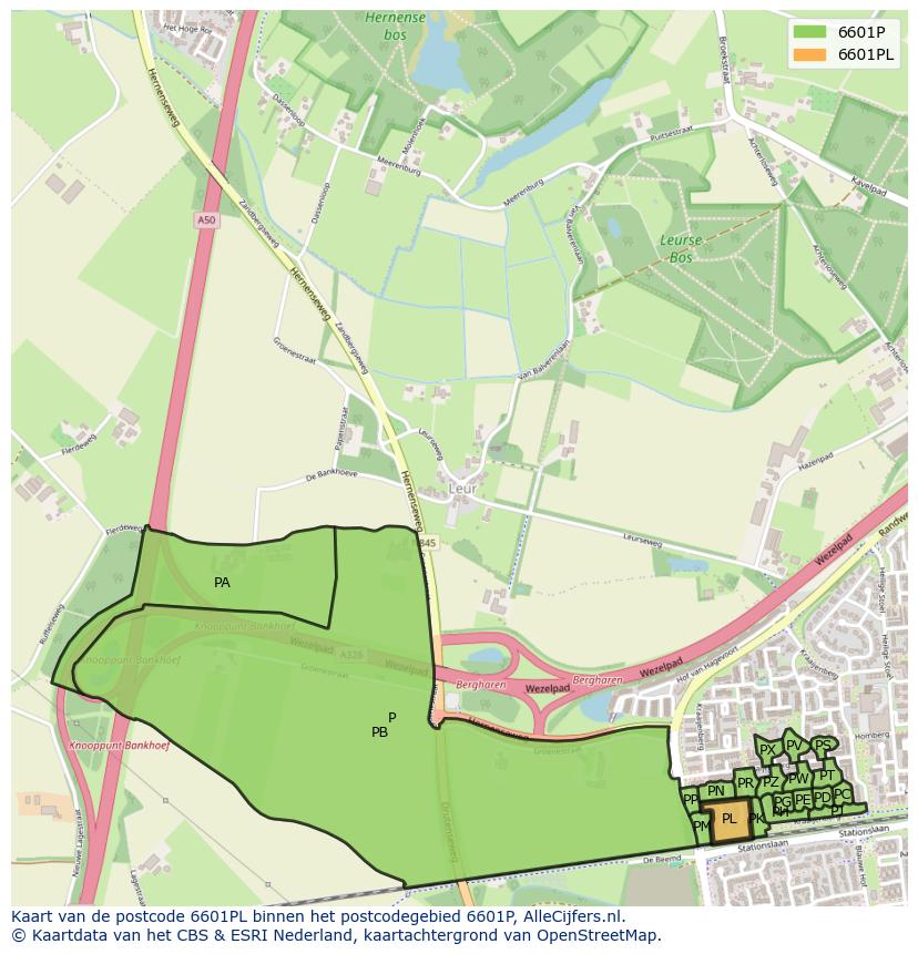 Afbeelding van het postcodegebied 6601 PL op de kaart.