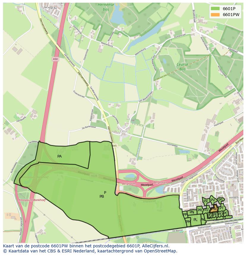 Afbeelding van het postcodegebied 6601 PW op de kaart.