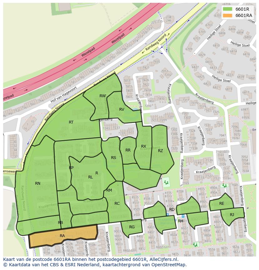 Afbeelding van het postcodegebied 6601 RA op de kaart.