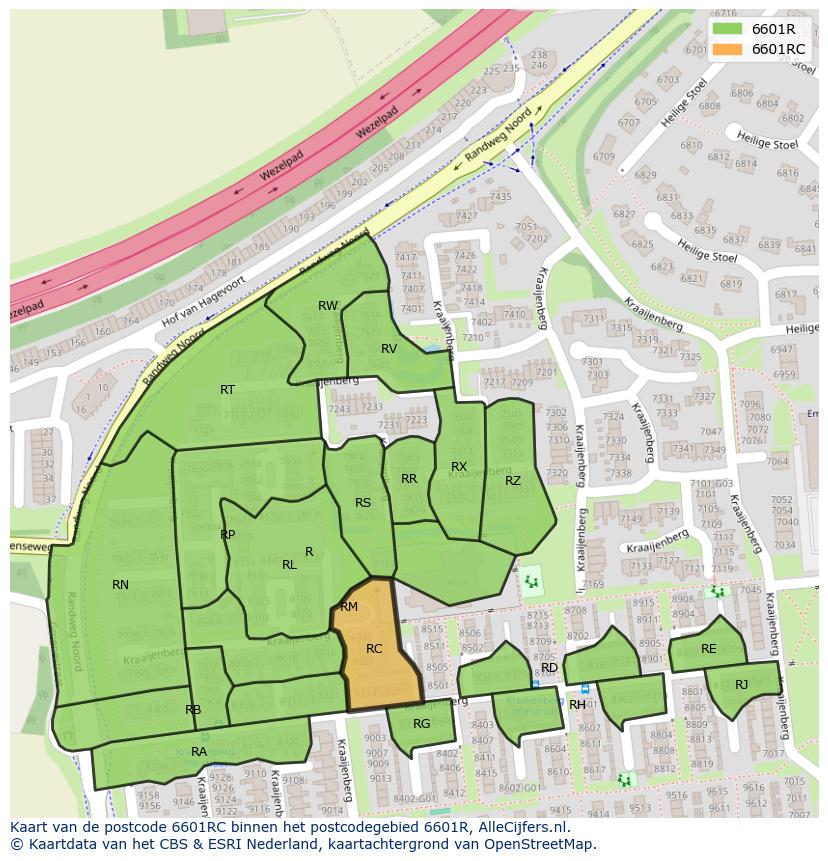 Afbeelding van het postcodegebied 6601 RC op de kaart.
