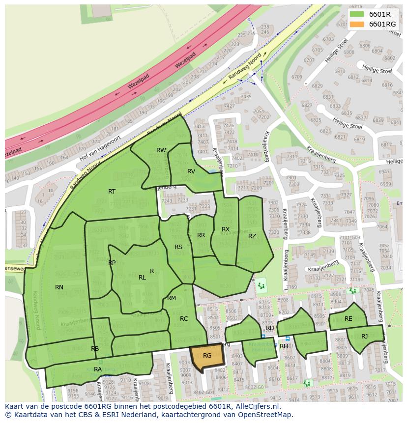 Afbeelding van het postcodegebied 6601 RG op de kaart.