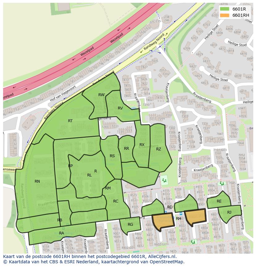 Afbeelding van het postcodegebied 6601 RH op de kaart.