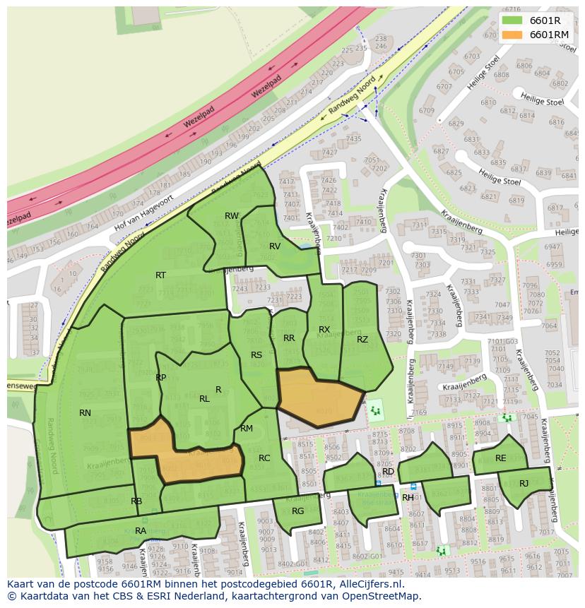Afbeelding van het postcodegebied 6601 RM op de kaart.