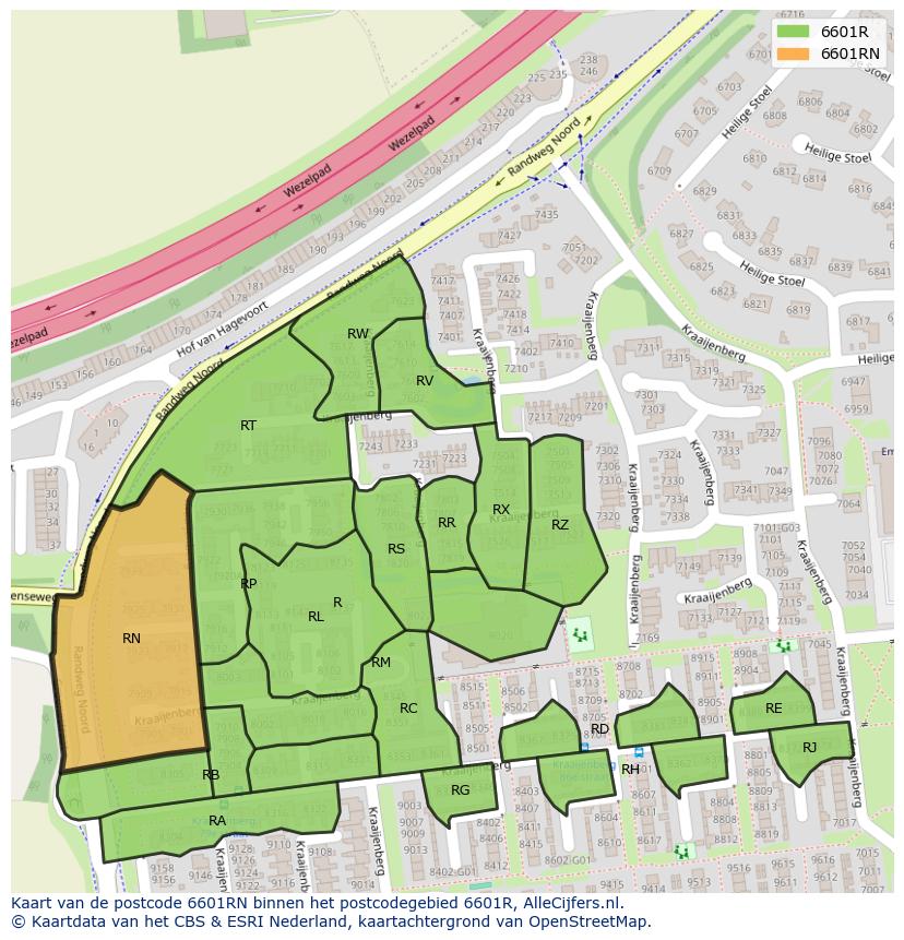 Afbeelding van het postcodegebied 6601 RN op de kaart.