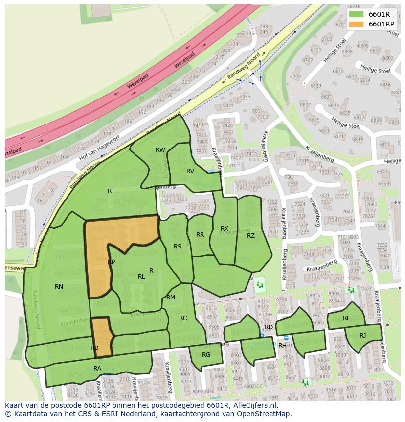 Afbeelding van het postcodegebied 6601 RP op de kaart.