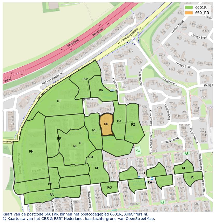 Afbeelding van het postcodegebied 6601 RR op de kaart.