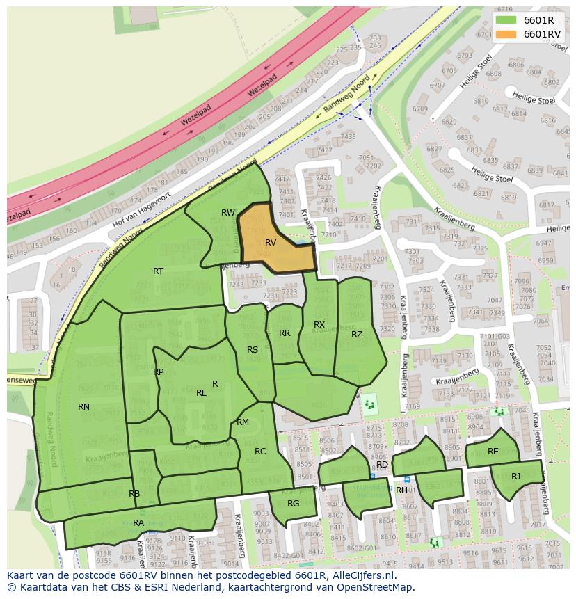 Afbeelding van het postcodegebied 6601 RV op de kaart.
