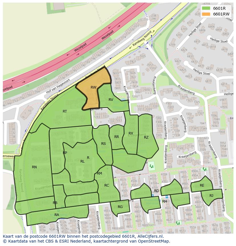 Afbeelding van het postcodegebied 6601 RW op de kaart.