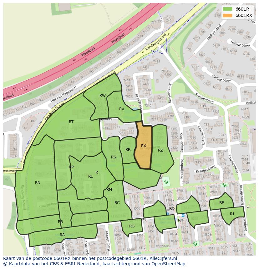 Afbeelding van het postcodegebied 6601 RX op de kaart.