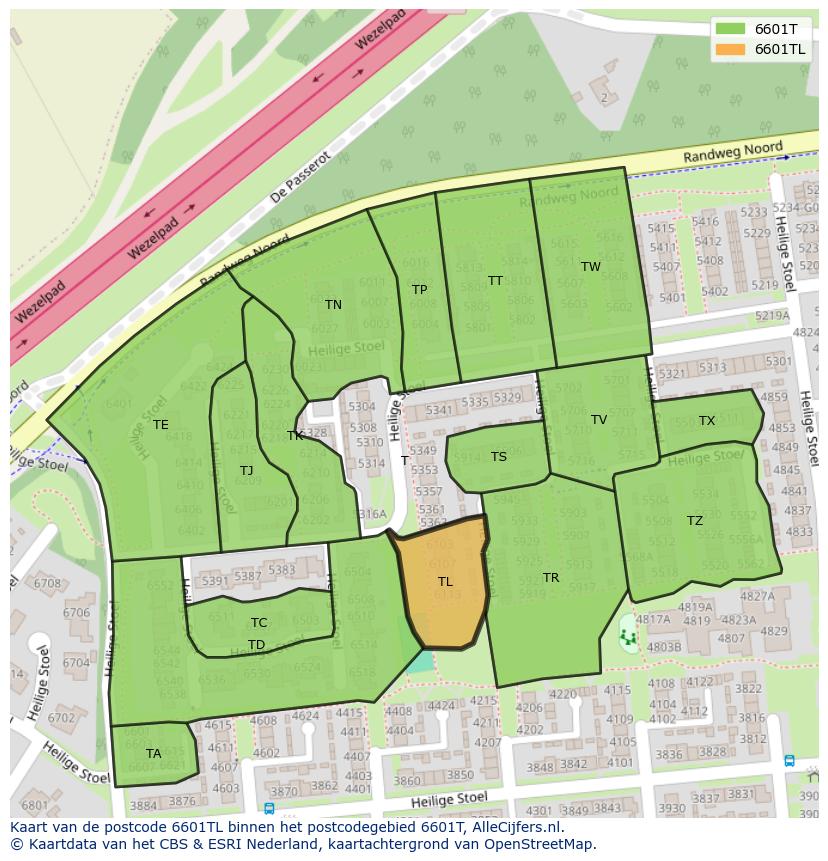 Afbeelding van het postcodegebied 6601 TL op de kaart.