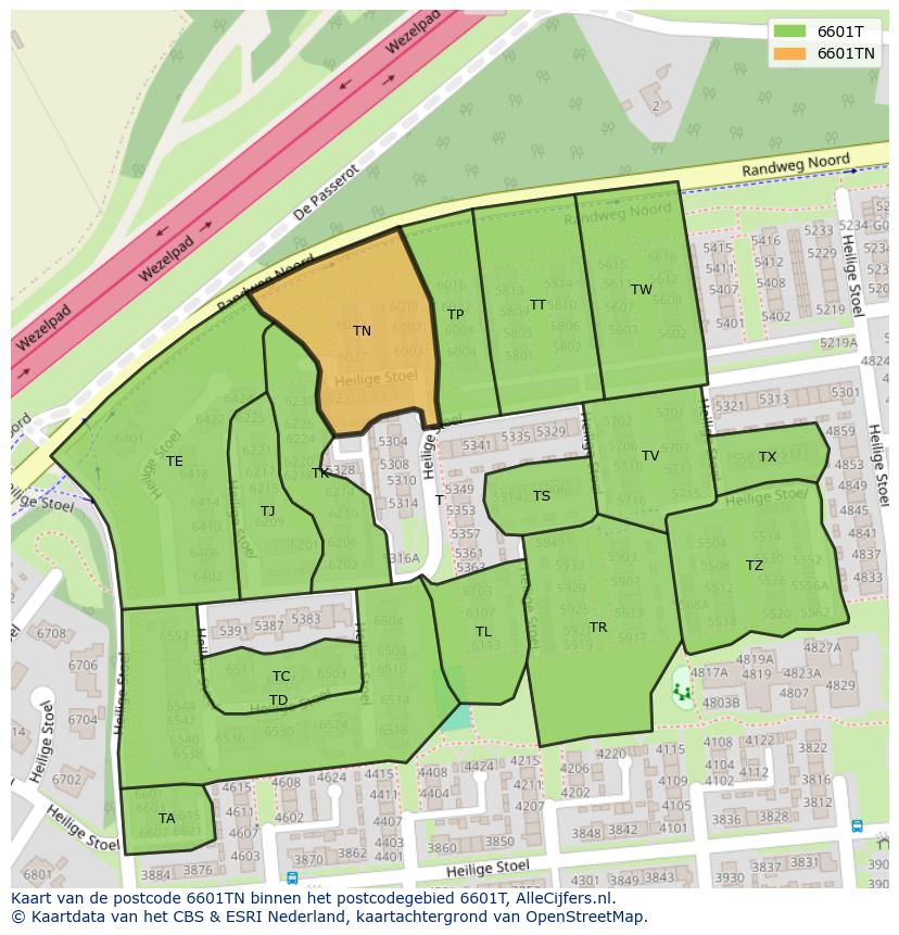 Afbeelding van het postcodegebied 6601 TN op de kaart.