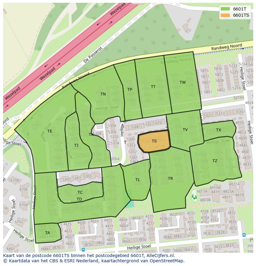 Afbeelding van het postcodegebied 6601 TS op de kaart.
