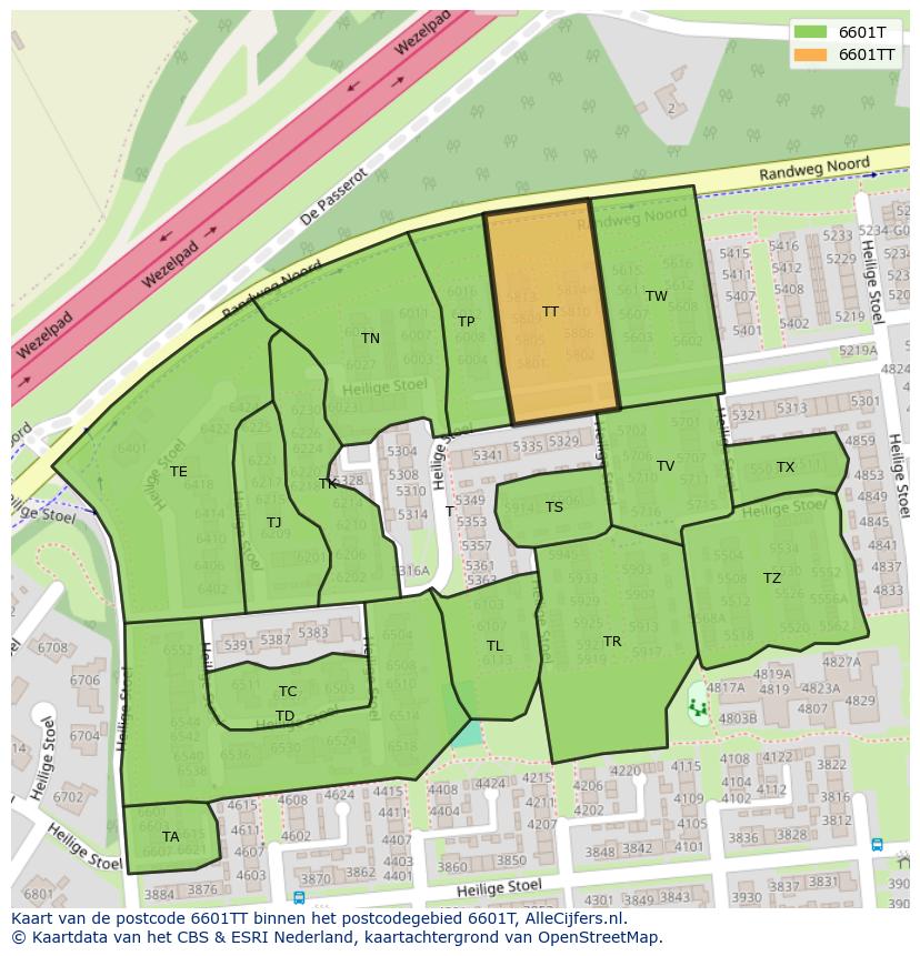 Afbeelding van het postcodegebied 6601 TT op de kaart.