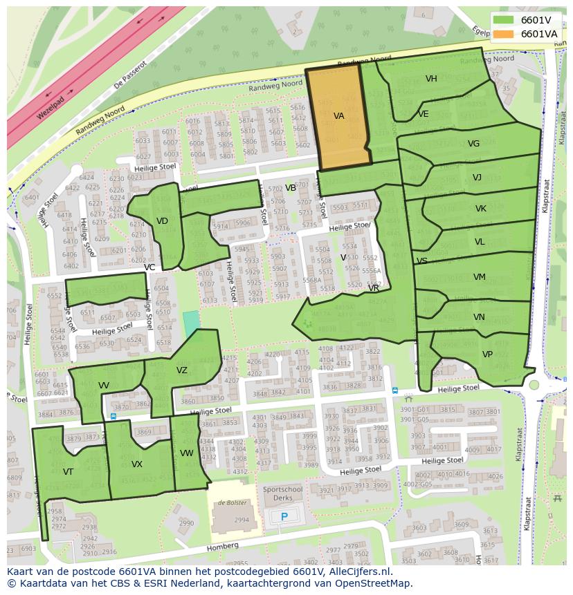 Afbeelding van het postcodegebied 6601 VA op de kaart.