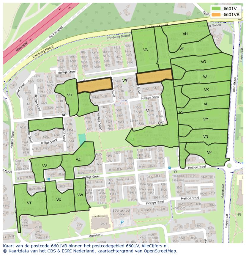 Afbeelding van het postcodegebied 6601 VB op de kaart.